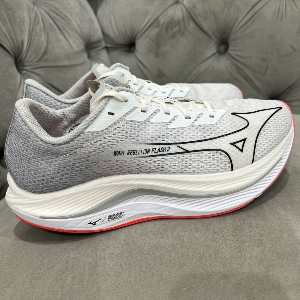 Mizuno Wave Rebellion Flash 2 Running Shoe Men 11.5 White Harbor Mist Athletic - Picture 2 of 14